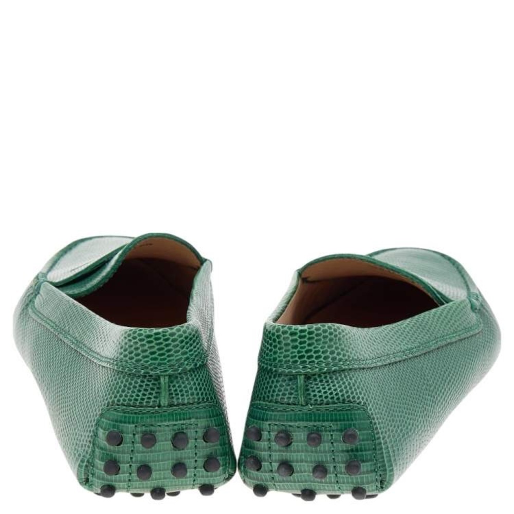 Tod's Green Leather Moccasin Driving Loafers - Picture 7 of 14